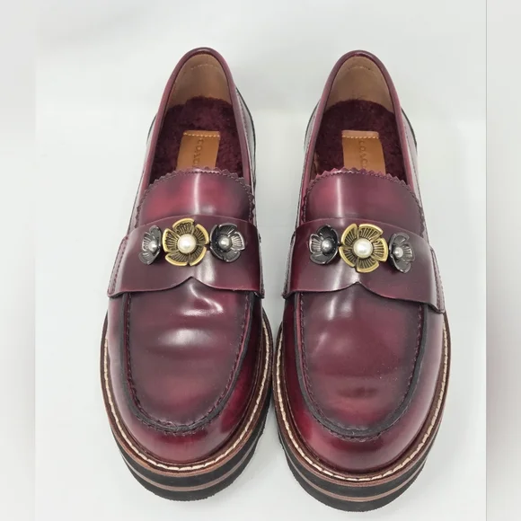 Coach Lenox Loafer In Burgundy With Tea Roses - Picture 2 of 8